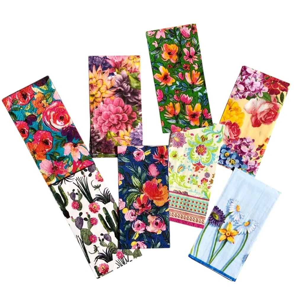 Bundle Set of 8 Individual Floral Pocket Tissues for Decoupage